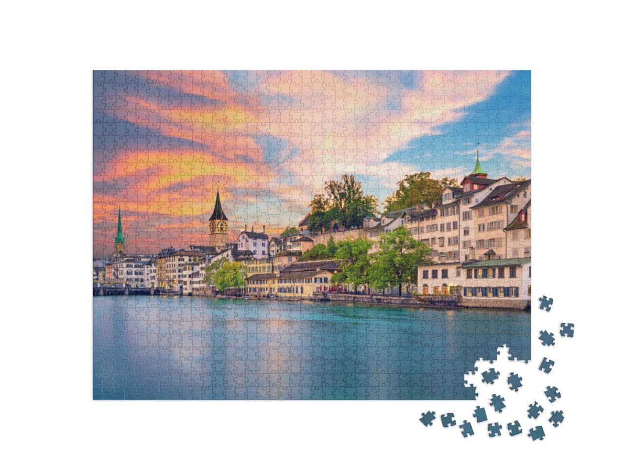 Puzzle 1000 Teile „Stadtzentrum von Zürich am Abend“