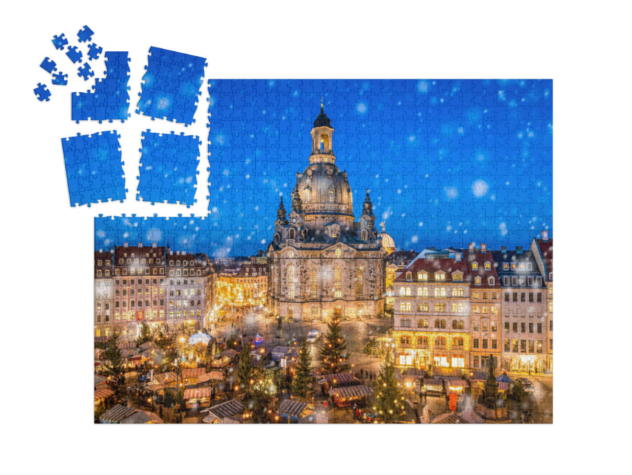 Puzzle-Adventskalender „Weihnachtsmarkt vor der Dresdner Frauenkirche auf dem Neumarkt, Sachsen“