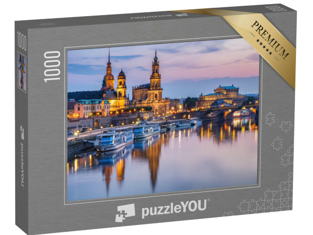 Puzzle 1000 Teile „Dresden an der Elbe in der blauen Stunde der Dämmerung“
