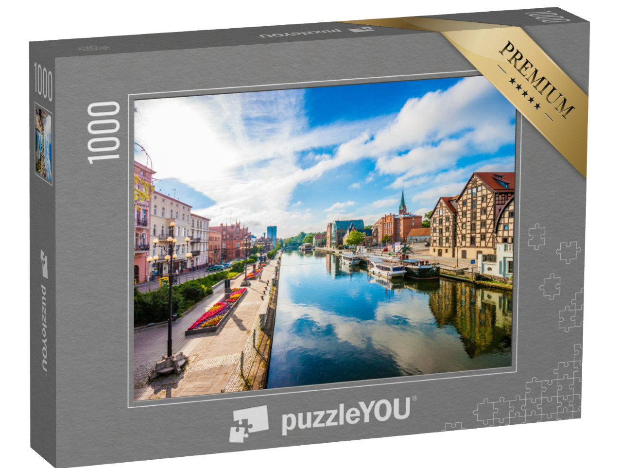 Puzzle 1000 Teile „Altstadt und Getreidespeicher am Fluss Brda, Bydgoszcz, Polen“