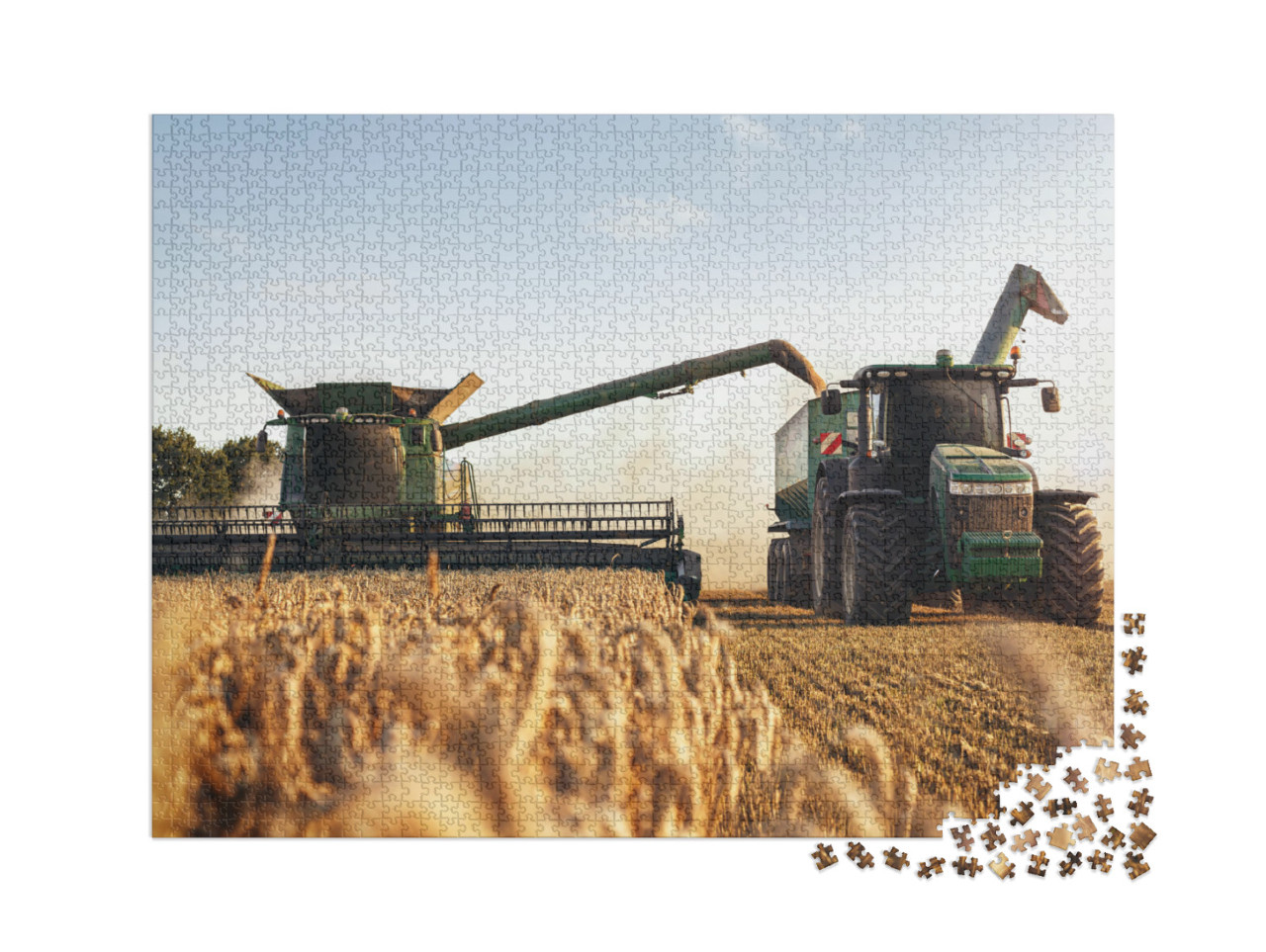 Puzzle 2000 Teile „Mähdrescher und Traktor bei der Arbeit auf einem Weizenfeld“