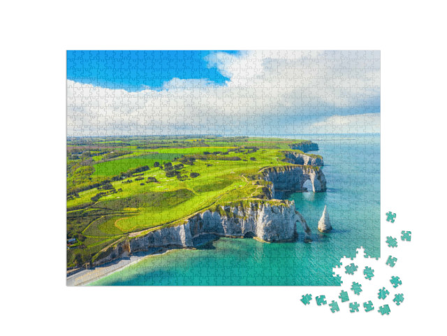 Puzzle 1000 Teile „Klippen von Etretat: natürliche Felsen in der Normandie, Frankreich“