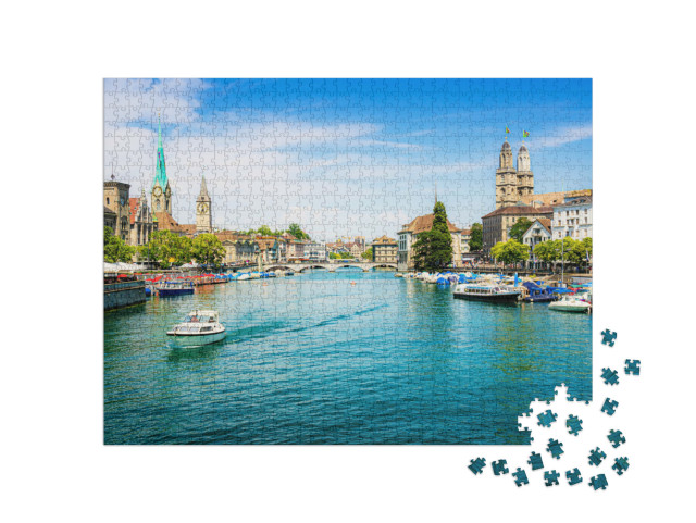 Puzzle 1000 Teile „Zürich am Limmat und Zürichsee, Schweiz“