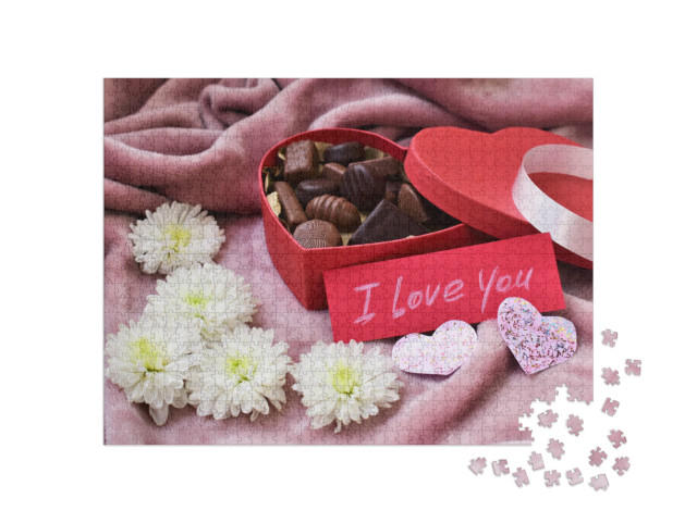 Puzzle 1000 Teile „Ein Herz und Schokolade zum Valentinstag“