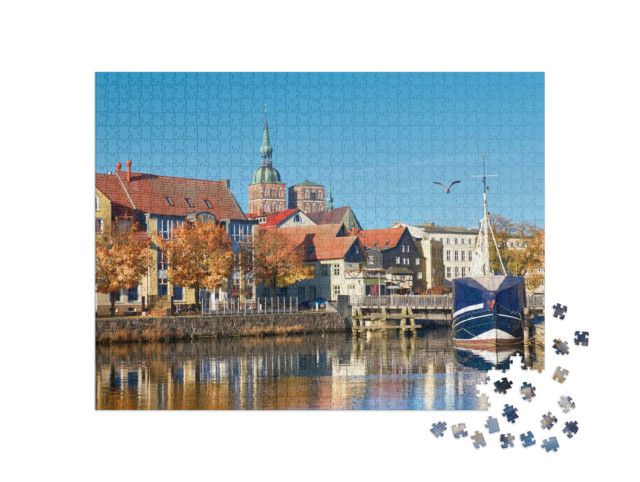 Puzzle 1000 Teile „Angedockte Segelboote vor Stralsund, Norddeutschland“