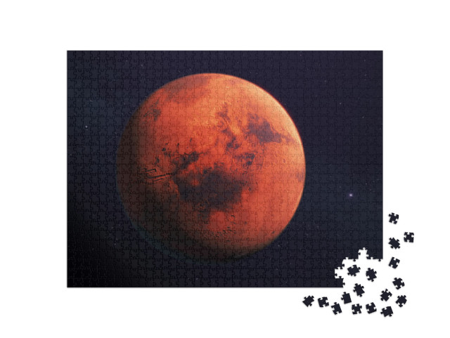Puzzle 1000 Teile „Mars, der rote Planet, 3D-Rendering mit Oberflächenmerkmalen“