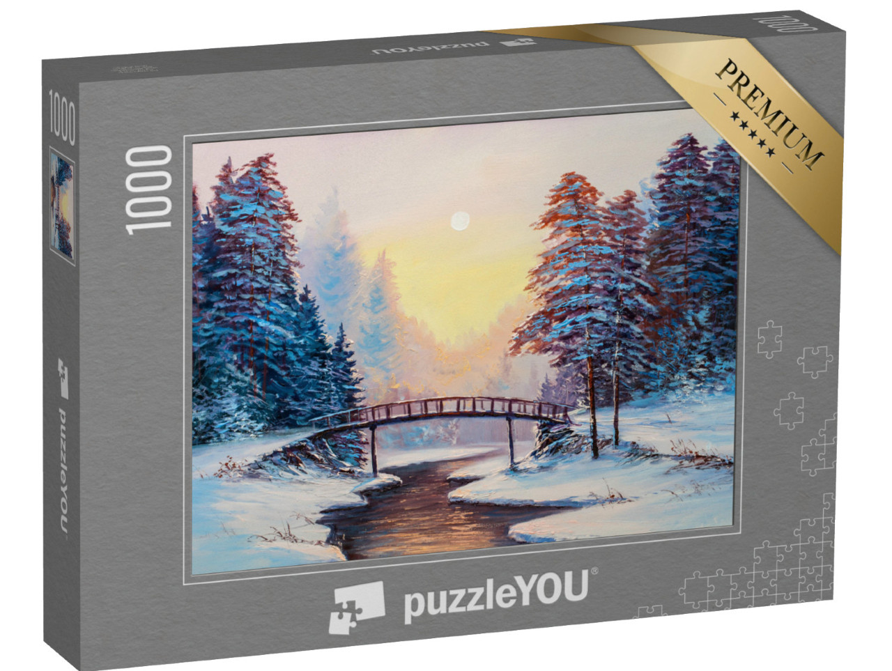 Puzzle 1000 Teile „Winterlandschaft mit Fluss, Original-Ölgemälde“