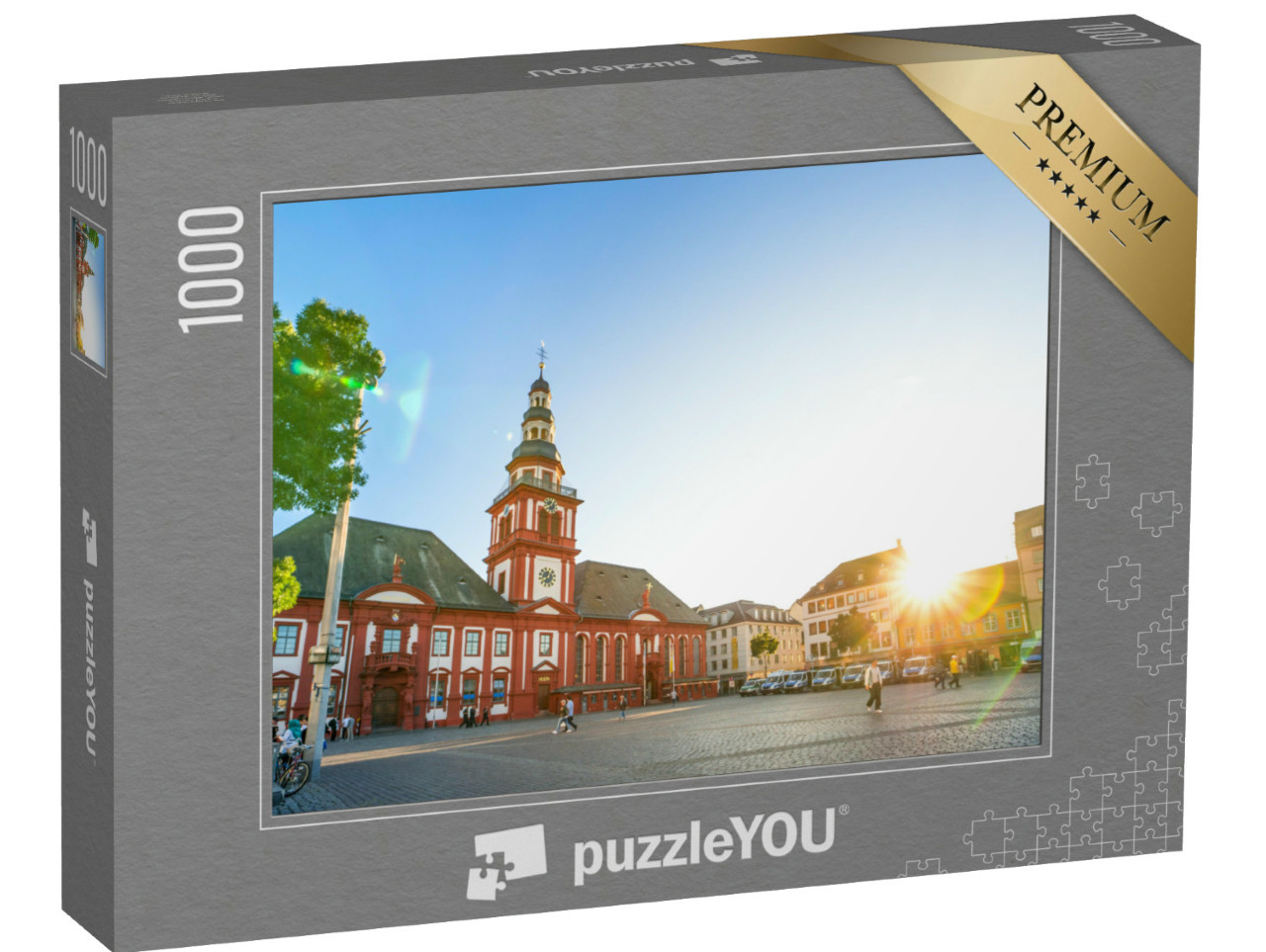 Puzzle 1000 Teile „Marktplatz in Mannheim mit warmen Sonnenstrahlen“