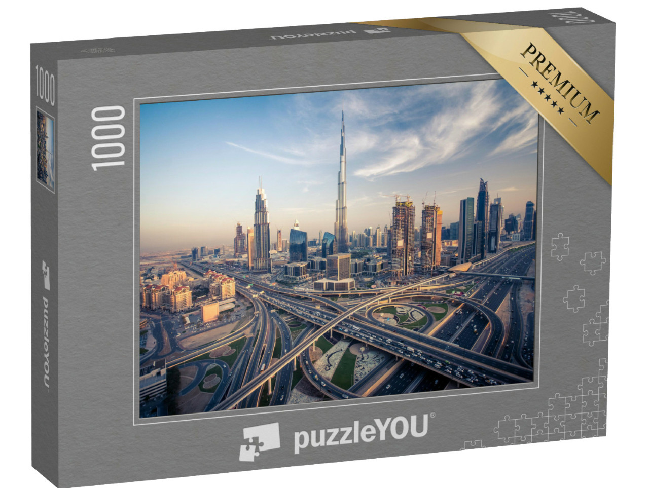 Puzzle 1000 Teile „Skyline von Dubai mit den verkehrsreichsten Schnellstraßen“