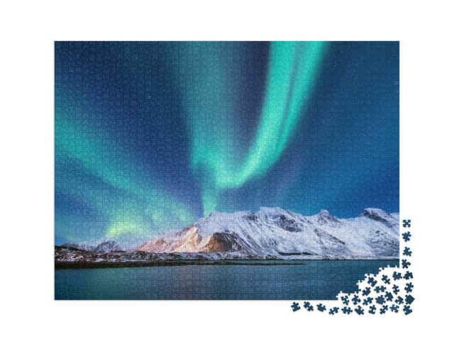 Puzzle 2000 Teile „Aurora borealis auf den Lofoten, Norwegen“