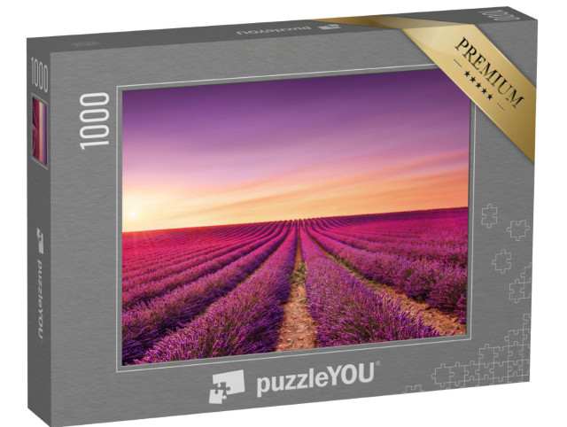 Puzzle 1000 Teile „Lavendelblüten: blühende Felder bei Sonnenuntergang, Provence, Frankreich“