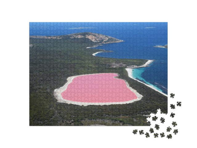 Puzzle 1000 Teile „Der pinke See Lake Hillier, Wahrzeichen von Australien“