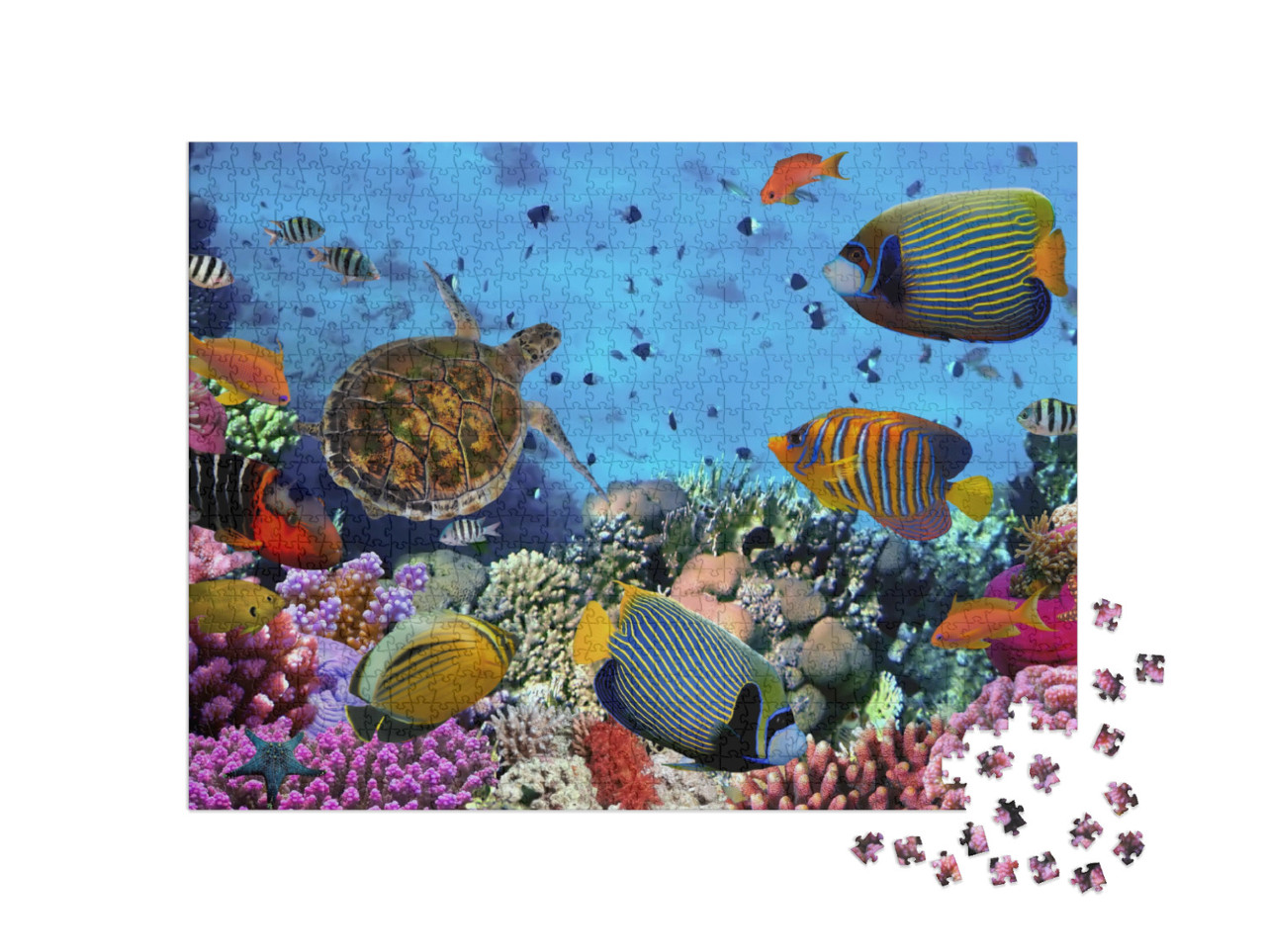 Puzzle 1000 Teile „Buntes Korallenriff mit Fischen und Meeresschildkröten“