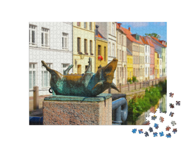 Puzzle 1000 Teile „Altstadt von Wismar in Norddeutschland mit Schweinsbrücke“