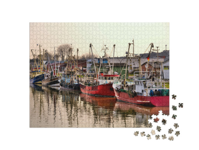 Puzzle 1000 Teile „Fischtrawler im Hafen von Büsum, Deutschland“