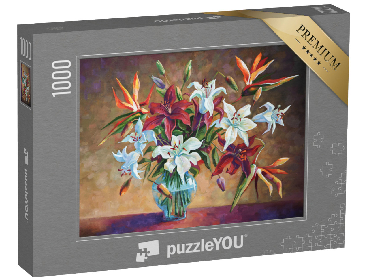 Puzzle 1000 Teile „Ölgemälde: Strelitzie unter Lilien, Nikolaj Sivenkow“