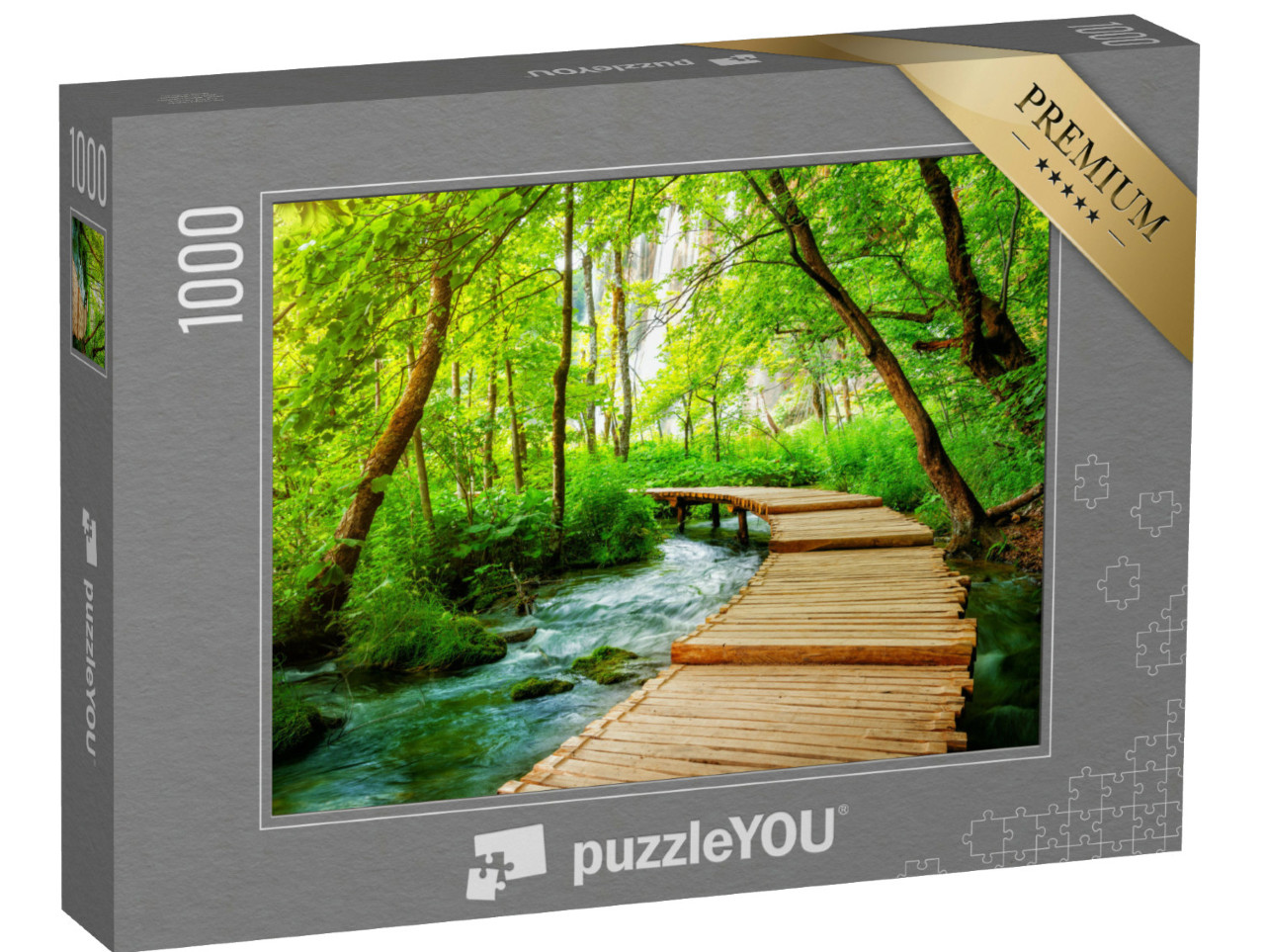 Puzzle 1000 Teile „Holzpfad für Naturtrekking mit Seen im Nationalpark Plitvicer Seen in Kroatien“