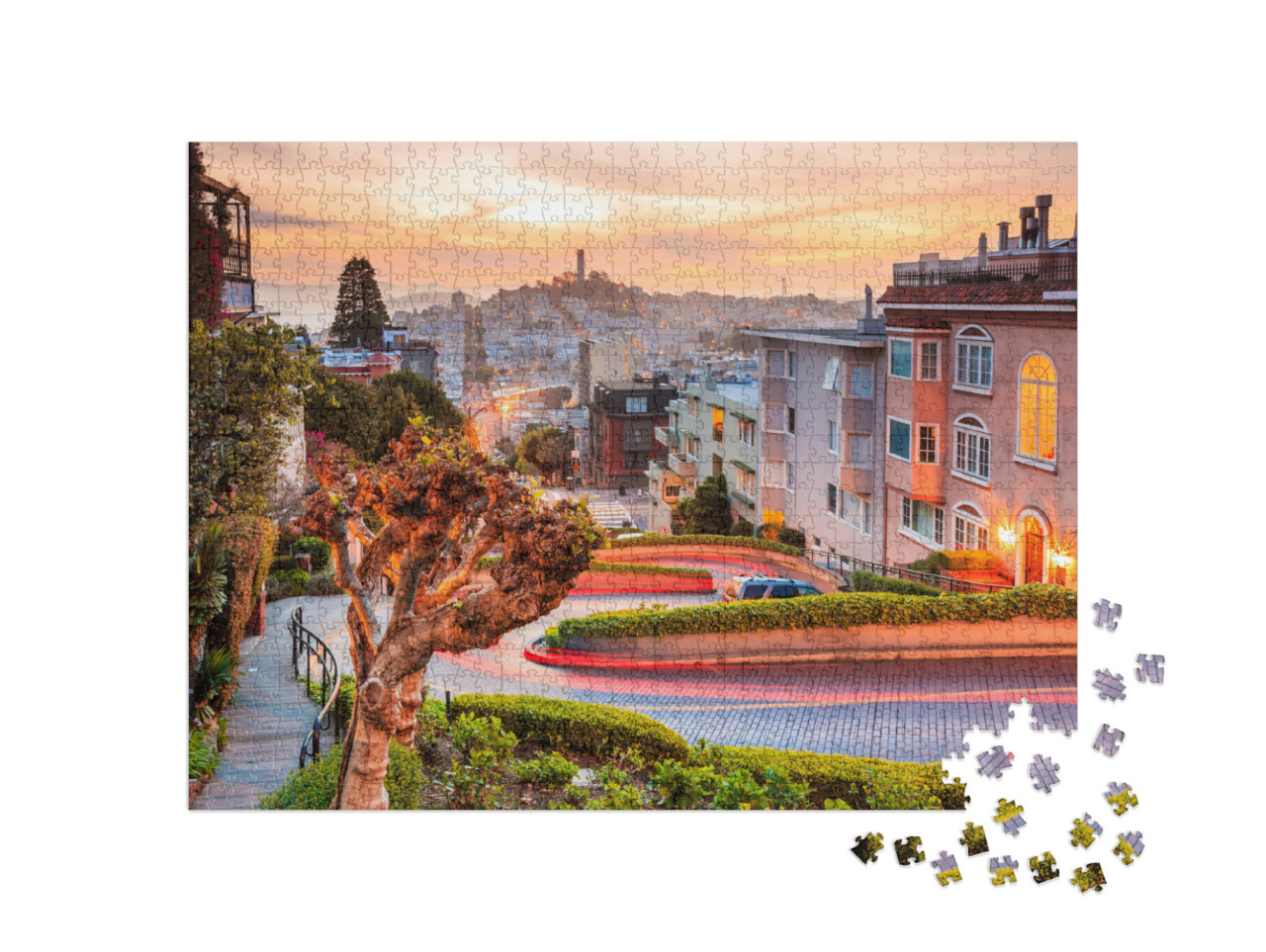 Puzzle 1000 Teile „Die Serpentinen der Lombard Street in San Francisco“