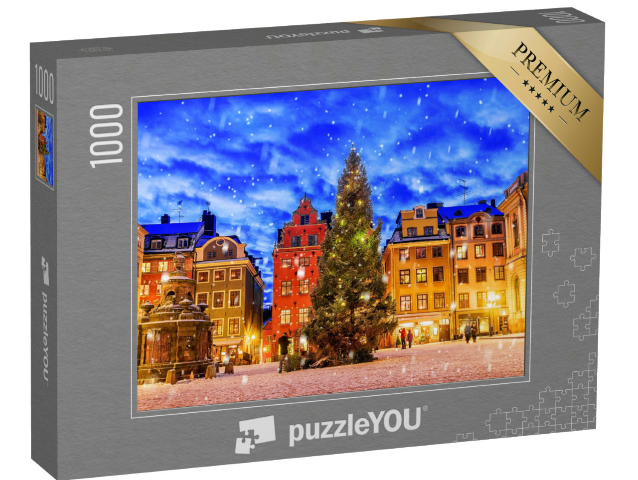 Puzzle 1000 Teile „Stortorget Platz, dekoriert zur Weihnachtszeit, bei Nacht, Stockholm, Schweden“