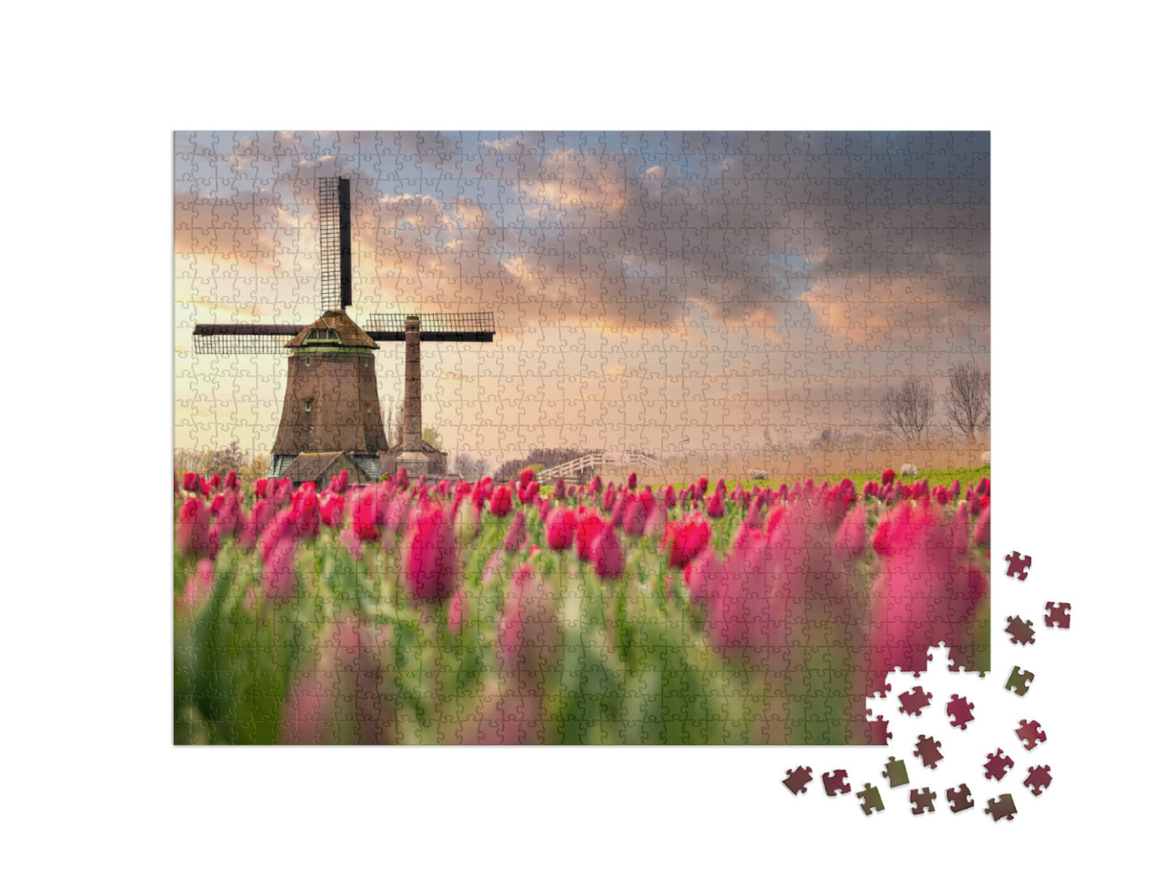 Puzzle 1000 Teile „Tulpenfelder und Windmühlen in den Niederlanden“