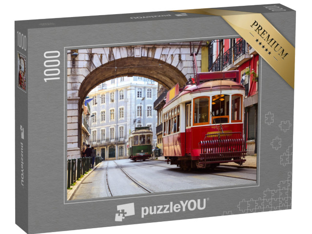 Puzzle 1000 Teile „Retro-Straßenbahn im Alfama-Viertel, Lissabon“