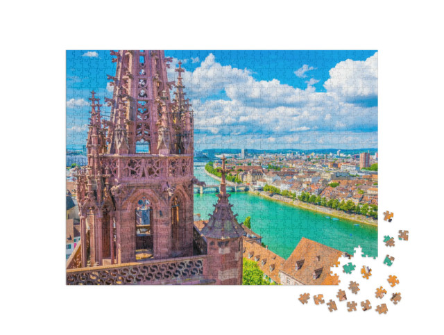 Puzzle 1000 Teile „Wunderschöner Blick von der Münsterkirche über Basel, Schweiz“