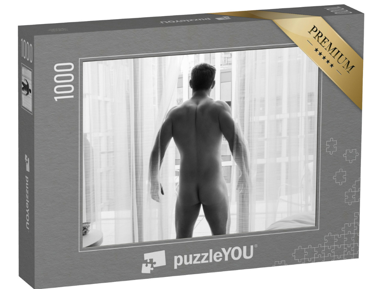 Puzzle 1000 Teile „Aktfotografie: Nackter Mann am Fenster“
