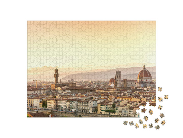 Puzzle 1000 Teile „Blick auf Florenz nach Sonnenuntergang, Toskana, Italien“