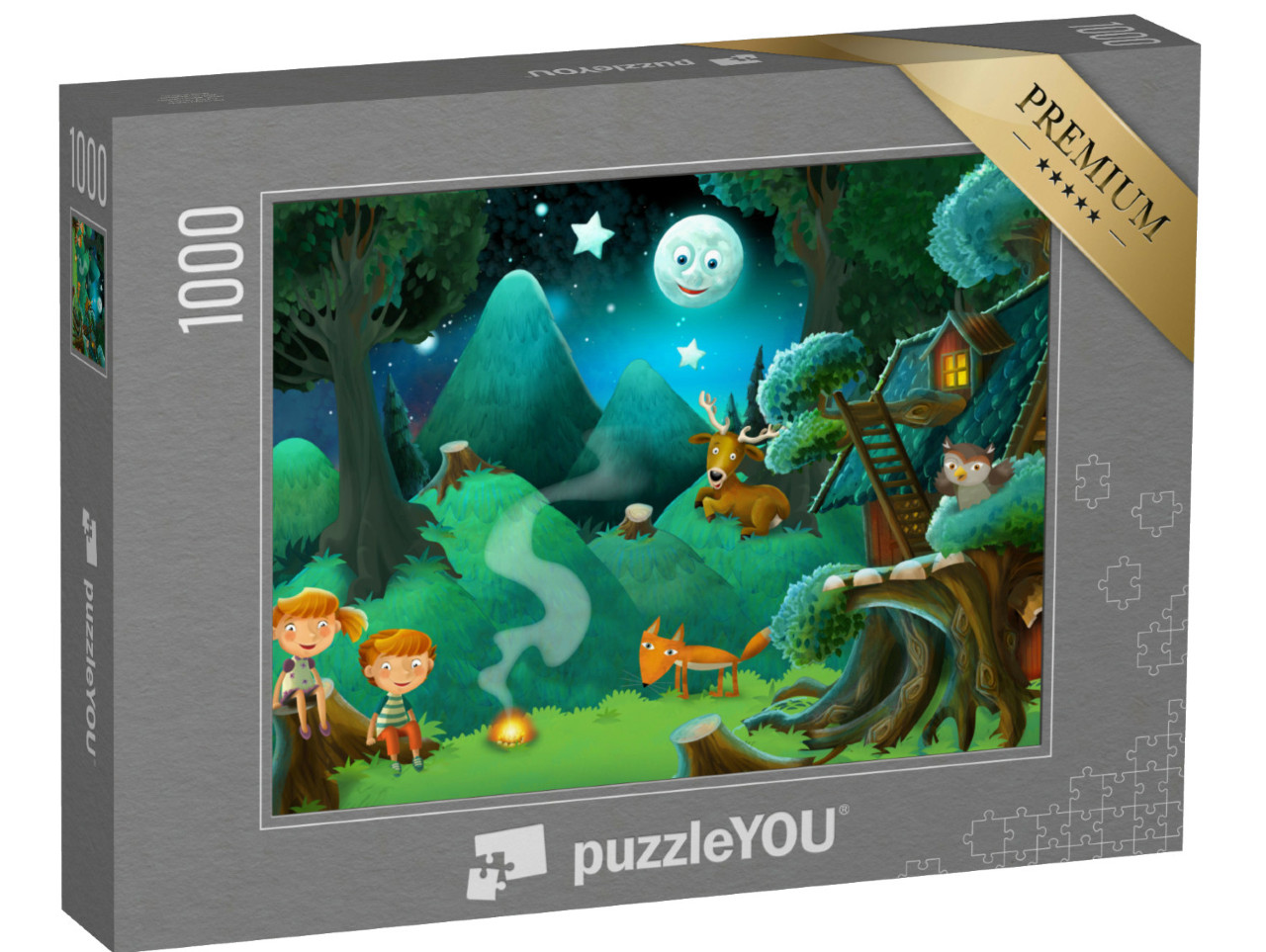 Puzzle 1000 Teile „Kinder und Tiere im Wald“