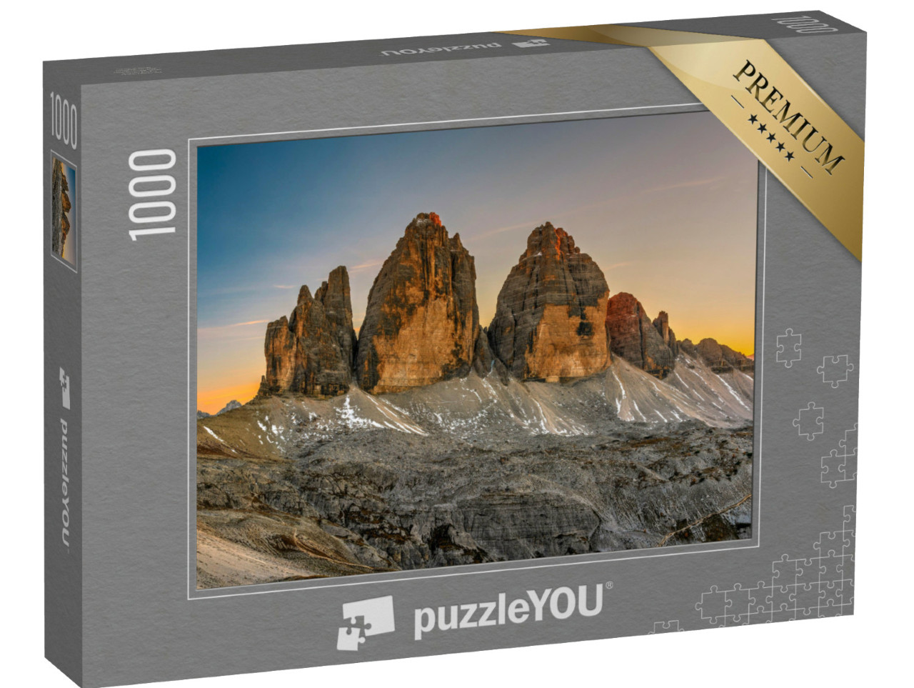 Puzzle 1000 Teile „Die Drei Zinnen im Sonnenuntergang, Trentino, Südtirol“