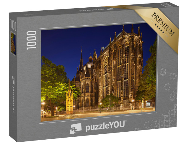 Puzzle 1000 Teile „Rückseite des Aachener Doms vor dem nachtblauen Himmel, Deutschland“