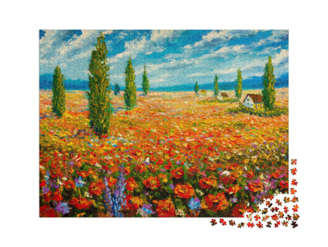 Puzzle 2000 Teile „Ölgemälde einer Blumenwiese von Claude Monet“
