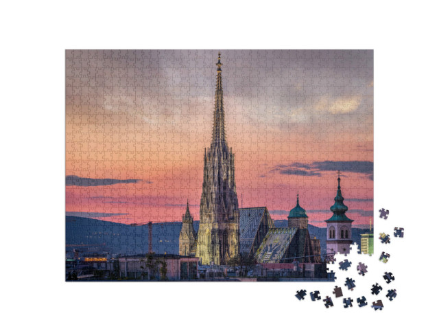 Puzzle 1000 Teile „Stephansdom am Abend, Wien, Österreich“