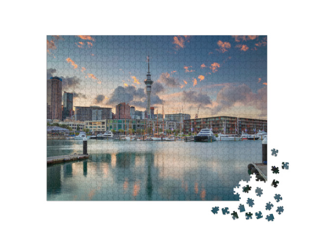 Puzzle 1000 Teile „Auckland Skyline im Sonnenaufgang, Neuseeland“