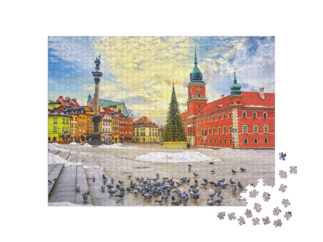 Puzzle 1000 Teile „Altstadt von Warschau mit Schloss, Sigismund-Säule und Bürgerhäusern“