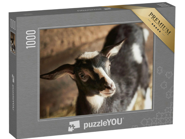 Puzzle 1000 Teile „Schwarzweiße Ziege im Stall “