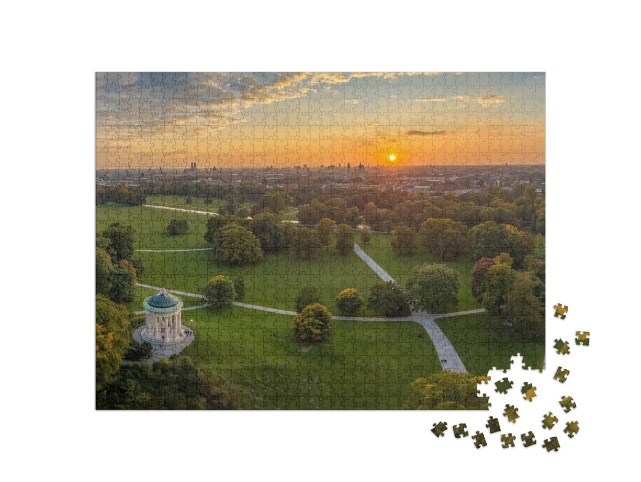 Puzzle 1000 Teile „Sonnenuntergang im Englischen Garten in München, Bayern“