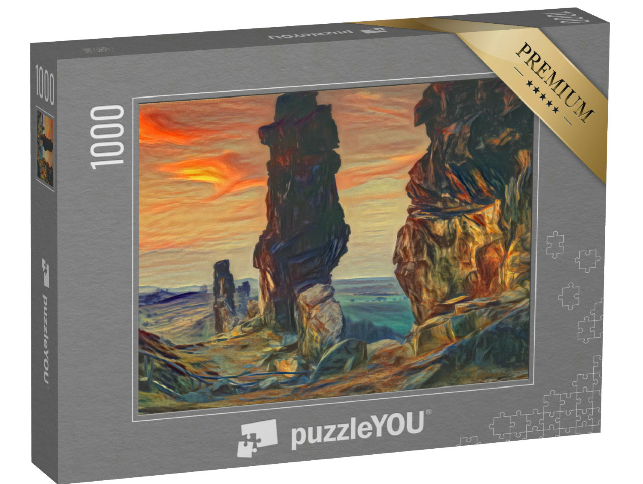 Puzzle 1000 Teile „im Stil von Edvard Munch, Der Schrei - Teufelsmauer im Harz, Deutschland“