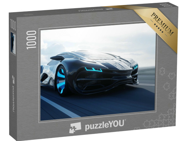 Puzzle 1000 Teile „Futuristisches Elektroauto rast durch die Wüste“
