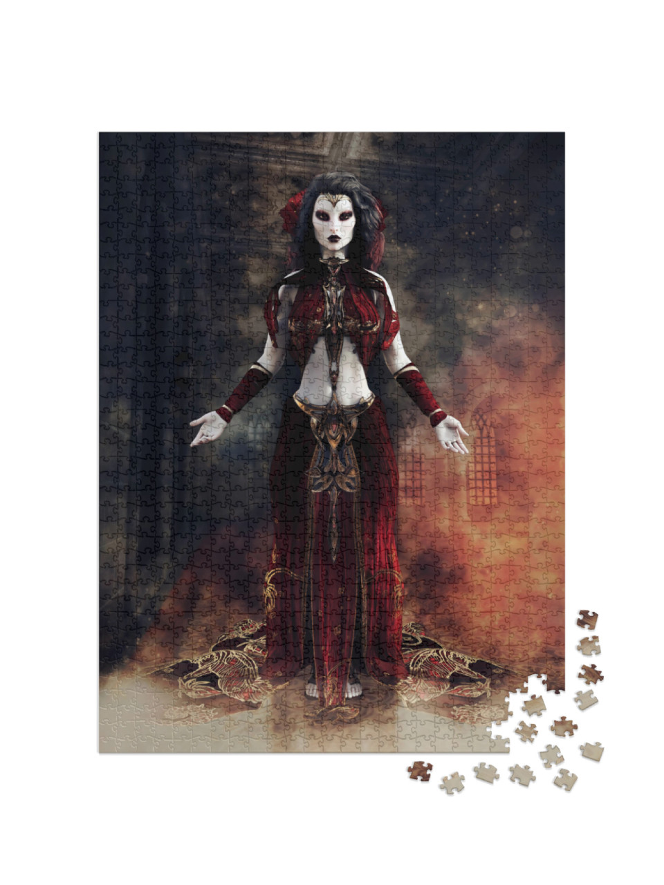 Puzzle 1000 Teile „Gothic-Zauberin, umhüllt von Rauch“