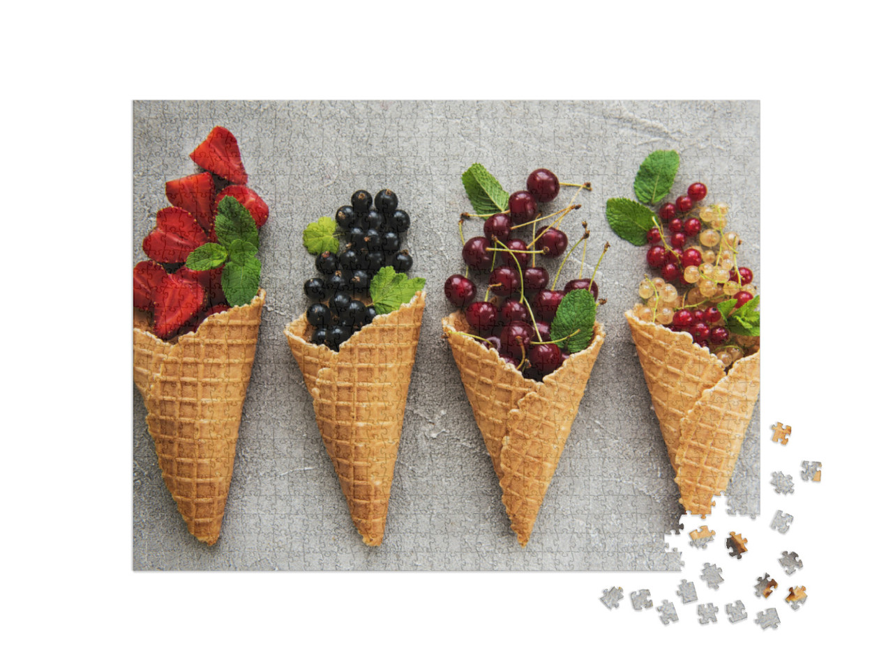 Puzzle 1000 Teile „Eistüten mit Beeren auf einem steinernen Hintergrund“