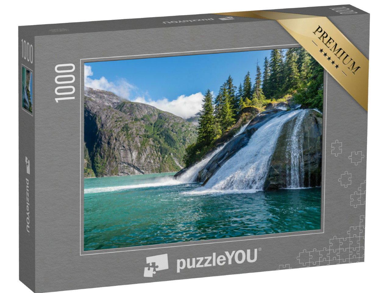Puzzle 1000 Teile „Wunderschöner Wasserfall am Tracy Arm Fjord in Alaska“