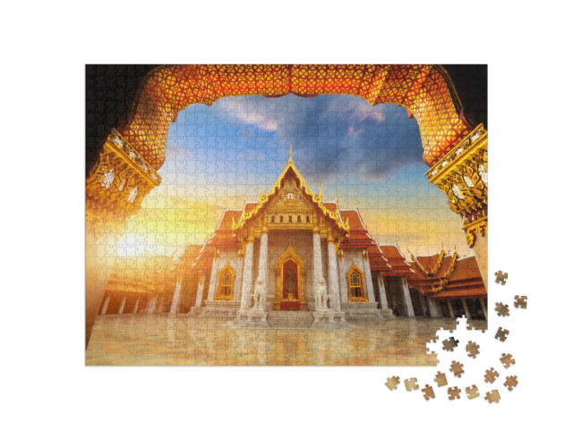 Puzzle 1000 Teile „Der Marmortempel, Wat Benchamabopitr Dusitvanaram, Bangkok“