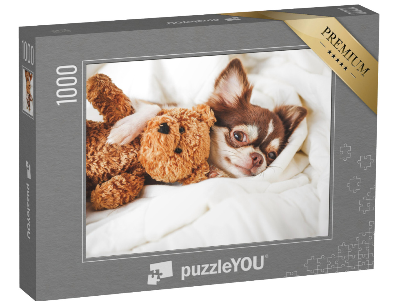 Puzzle 1000 Teile „Chihuahua-Welpe schlafend mit Teddybär“