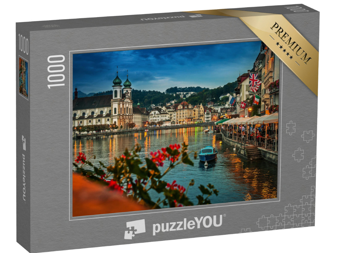 Puzzle 1000 Teile „Reussufer bei Nacht, Luzern, Schweiz“