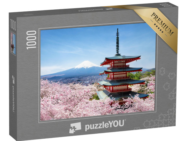 Puzzle 1000 Teile „Chureito Pagode und Berg Fuji im Kirschblütenmeer, Japan“