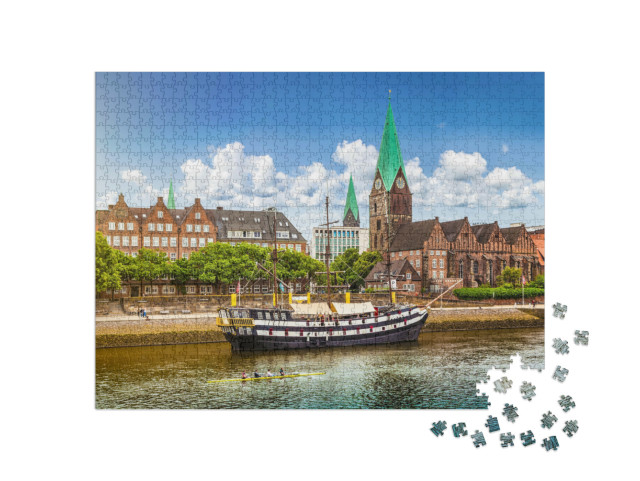 Puzzle 1000 Teile „Historische Stadt Bremen an der Weser, Deutschland“