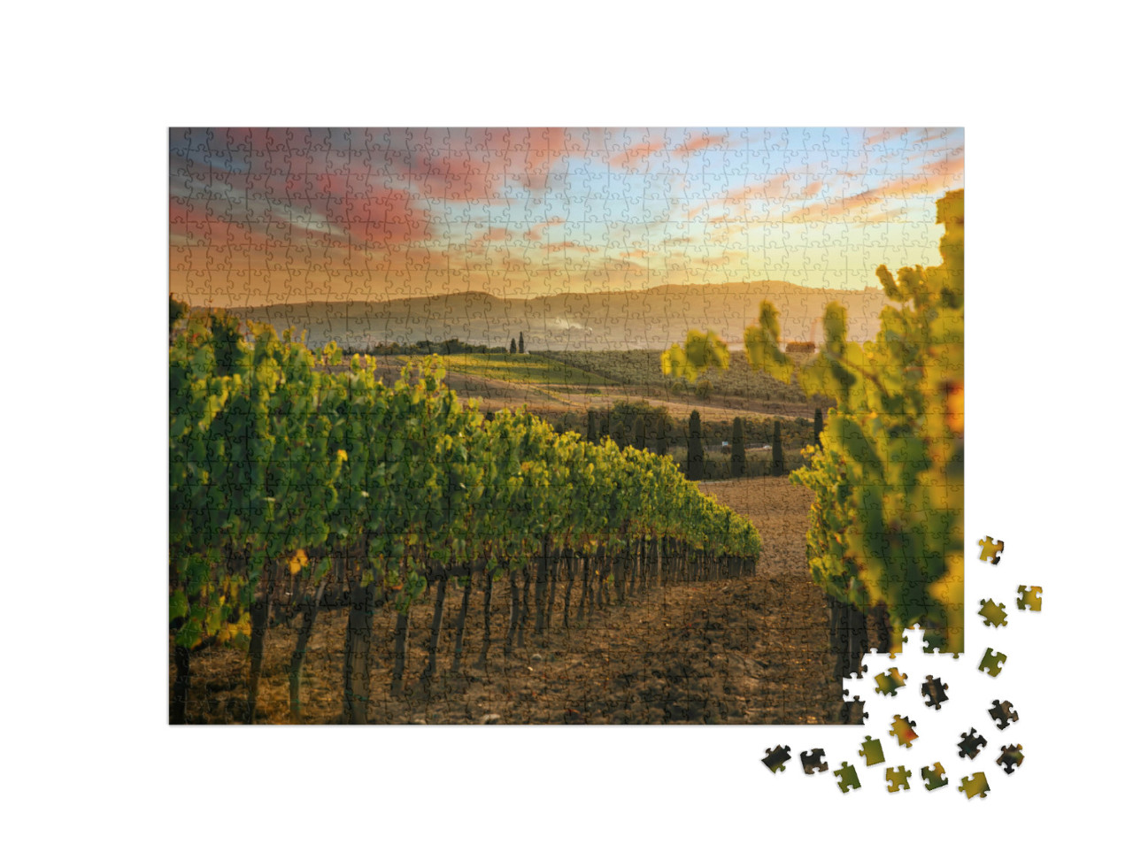 Puzzle 1000 Teile „Sonnenuntergang über den Weinbergen“