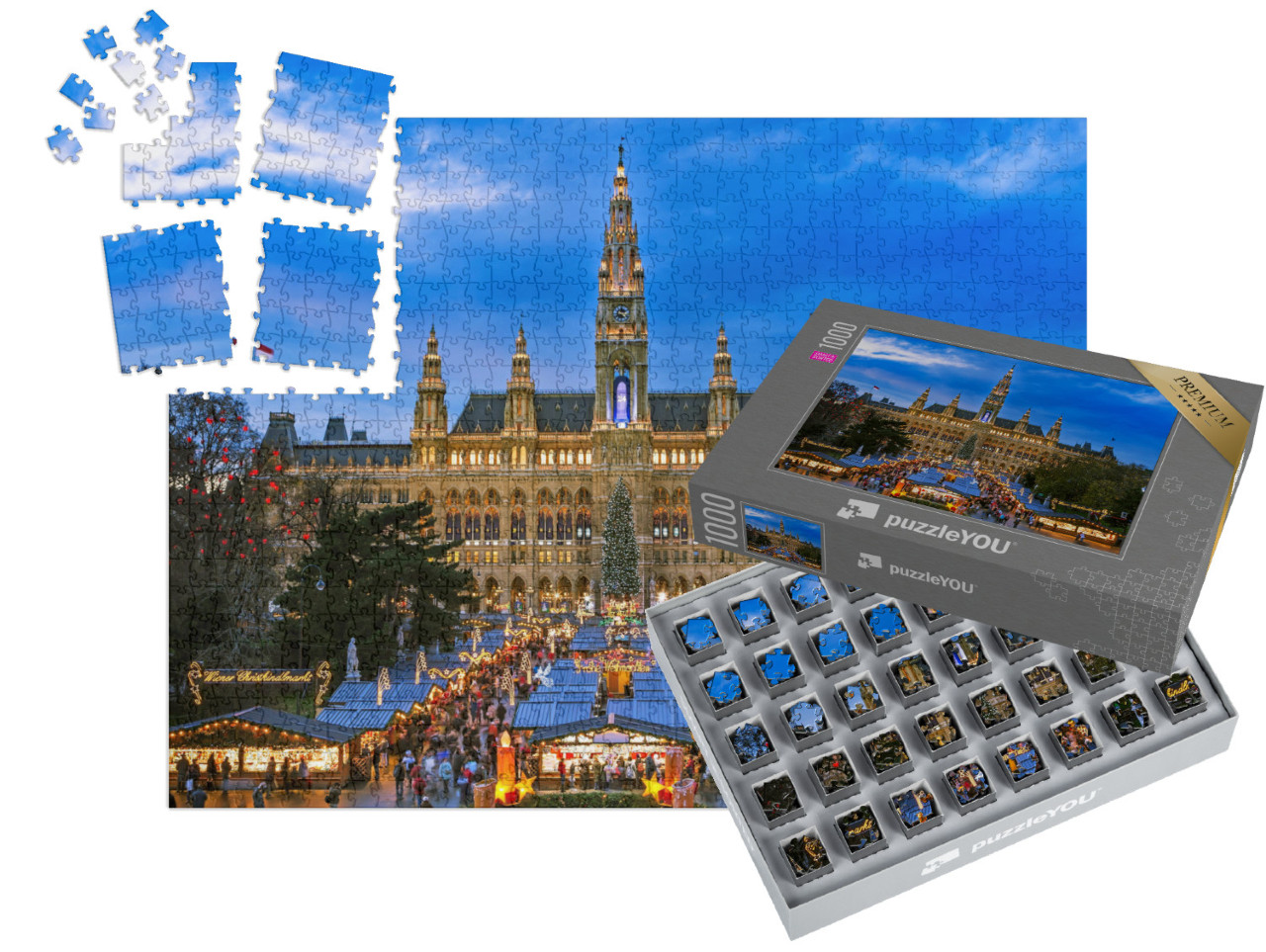 Puzzle „Weihnachtsmarkt in Wien, winterliches Motiv“ | SMART SORTED® 1000 Teile