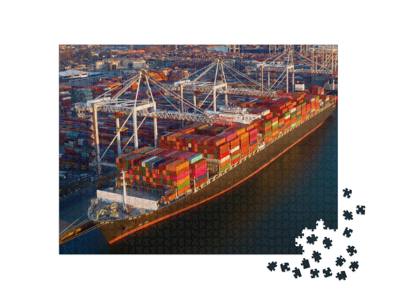 Puzzle 1000 Teile „Container auf einem riesigen Frachtschiff im Hafen von Southampton“
